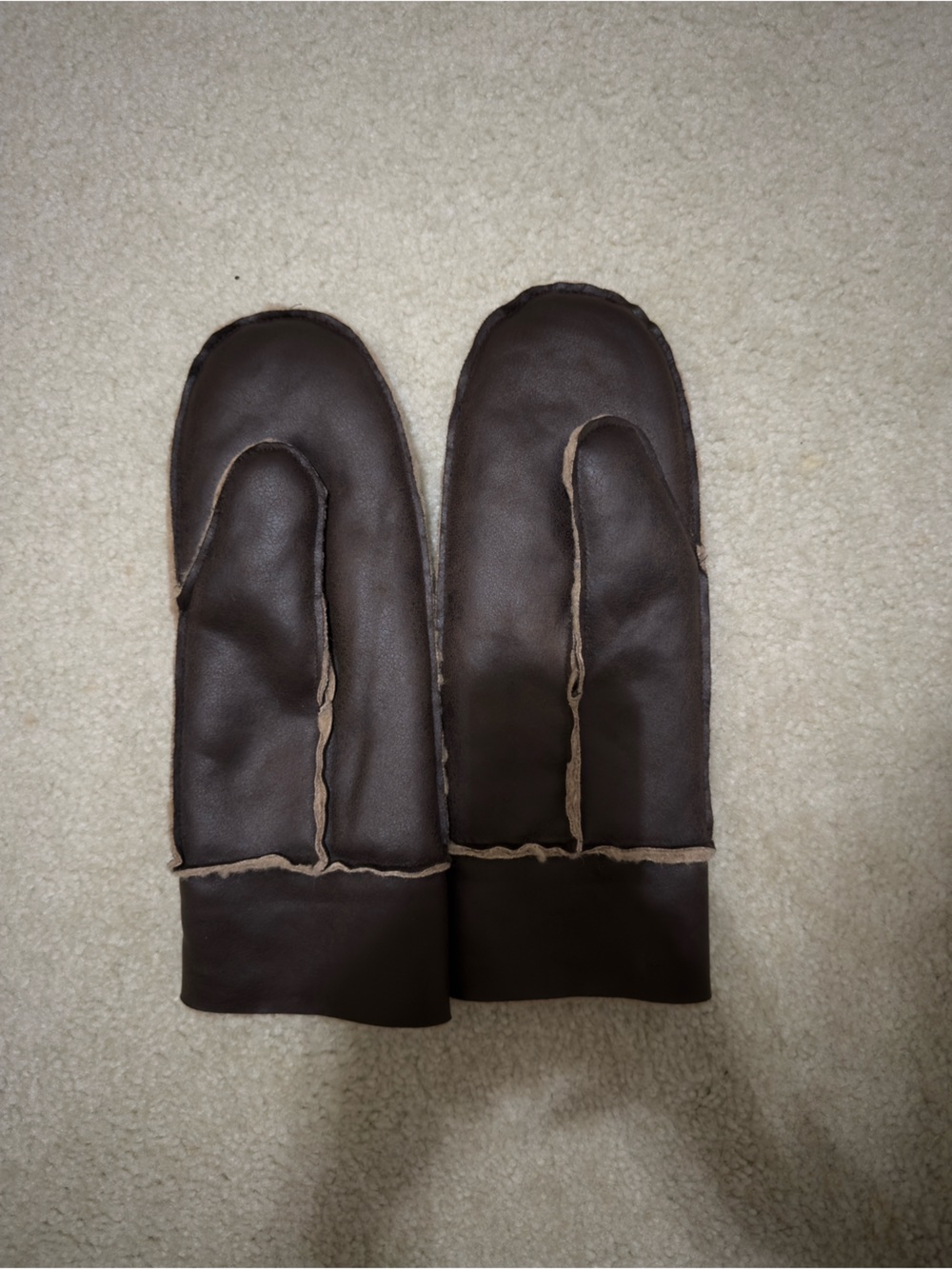 SHERPA LINED LEATHER WOOL MITTS GLOVES- ADULT ONE SIZE (EUROPE EDITION)
